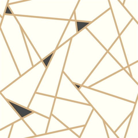 White & Gold Prismatic Modern Geometric Lines Wallpaper