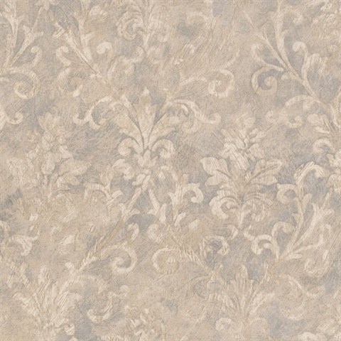 Prospero Grey Damask Scroll Texture Wallpaper