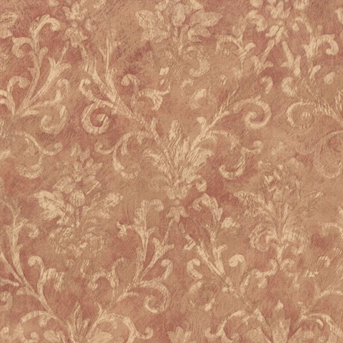 Prospero Tawny Damask Scroll Texture Wallpaper