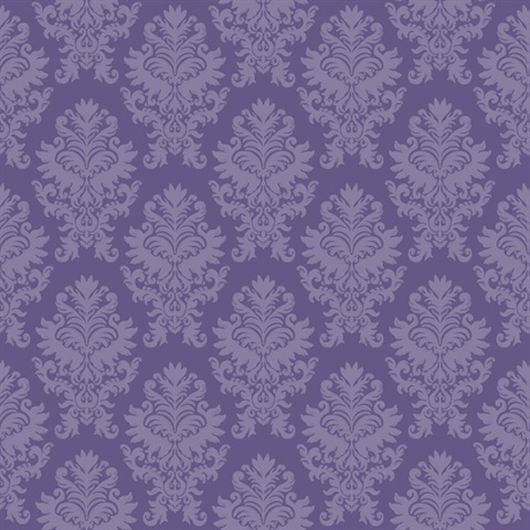 Purple Large Scale Classic Damask Commercial Wallpaper