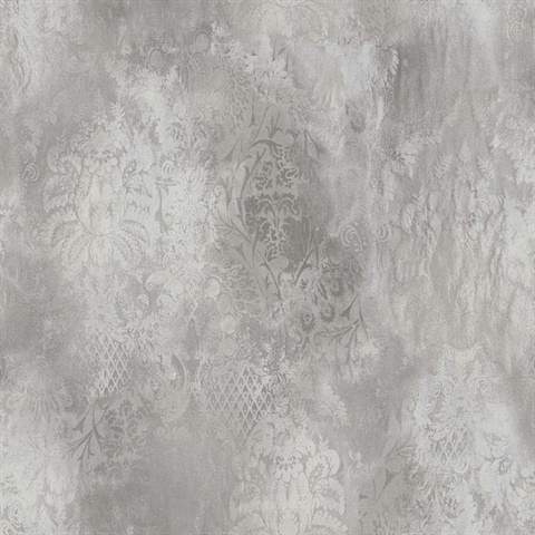 Queensmill 27 Slate Faded Damask Wallpaper