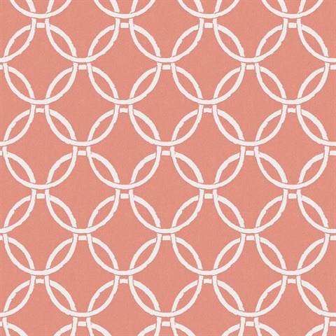 Quelala Coral Pink Ring Ogee Wallpaper