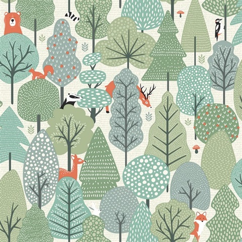 Quillen Green Foiled Forest Animals Wallpaper