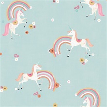 Rainbow Unicorn Blue Fantastical Wallpaper