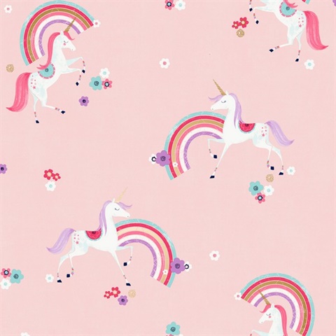 Rainbow Unicorn Pink Fantastical Wallpaper