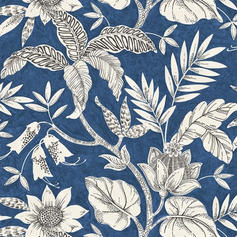 Rainforest Floral Blue Wallpaper