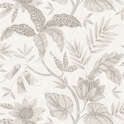 Rainforest Floral Grey Wallpaper