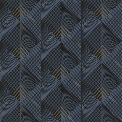 Raoul Navy Blue Fanning Textured Diamonds Wallpaper