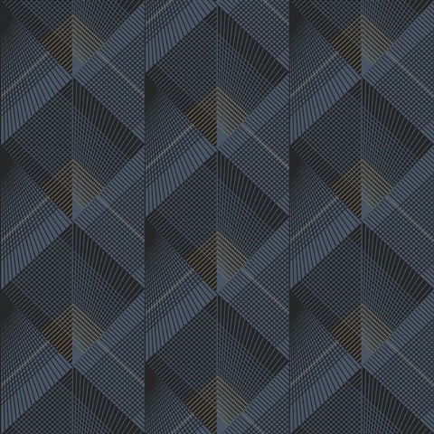 Raoul Navy Blue Fanning Textured Diamonds Wallpaper