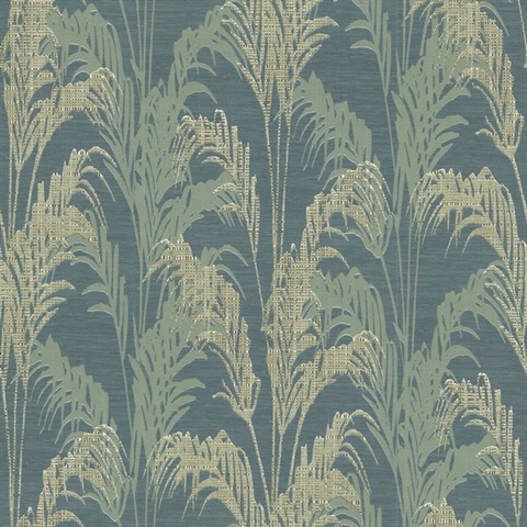 Rattan Teal Palm Wallpaper