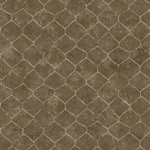Rauta Brass Distressed Hexagon Foil Wallpaper