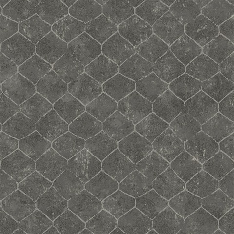 Rauta Pewter Distressed Hexagon Foil Wallpaper