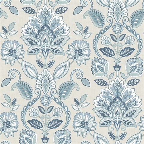 Rayleigh Blue Floral Damask Wallpaper