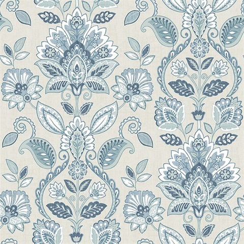 Rayleigh Blue Floral Damask Wallpaper