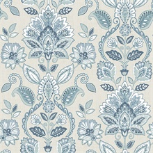 Rayleigh Blue Floral Damask Wallpaper