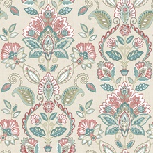 Rayleigh Coral Floral Damask Wallpaper