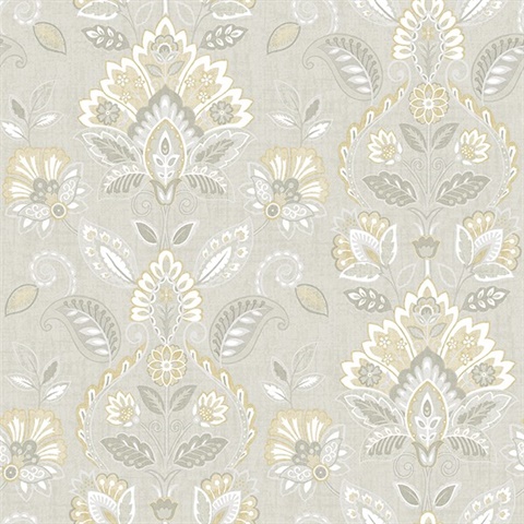 Rayleigh Grey Floral Damask Wallpaper