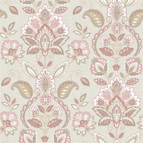 Rayleigh Pink Floral Damask Wallpaper