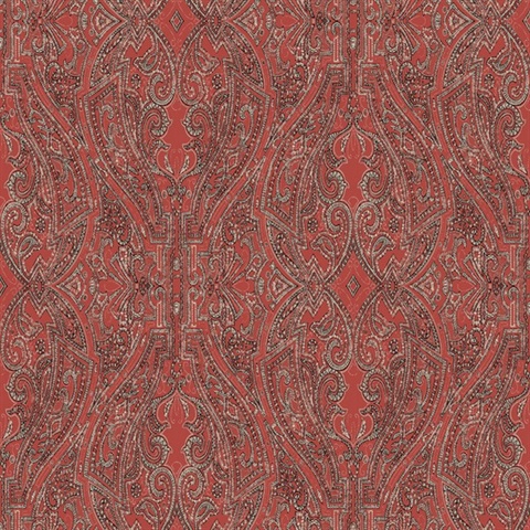 Red Ascot Classic Damask & Paisley Wallpaper