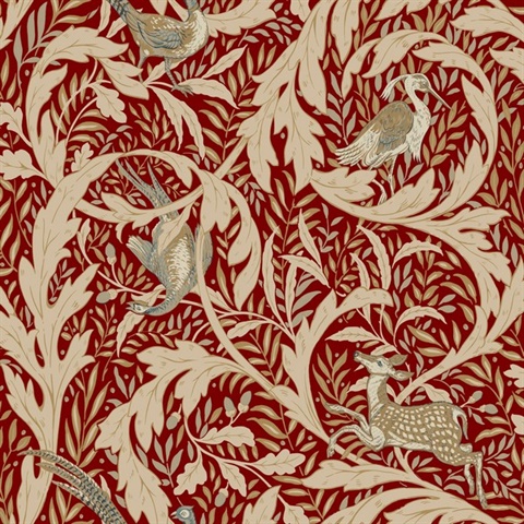 Red & Beige Woodland Deer Tapestry Wallpaper