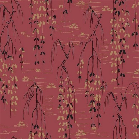 Red Black Gold Willow Branches Wallpaper