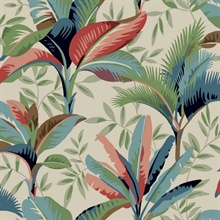 Red &amp; Blue Summerhouse Bright Floral Leaf Wallpaper