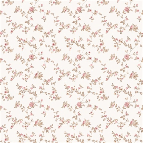 Red Delicate Small Floral & Leaf Illustrated Wallpaper