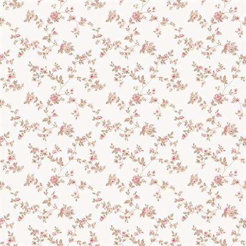 Red Delicate Small Floral & Leaf Illustrated Wallpaper
