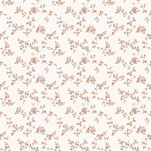 Red Delicate Small Floral & Leaf Illustrated Wallpaper