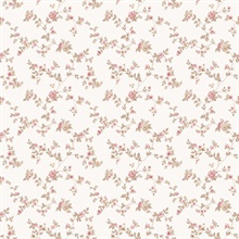 Red Delicate Small Floral & Leaf Illustrated Wallpaper