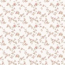 Red Delicate Small Floral &amp; Leaf Illustrated Wallpaper