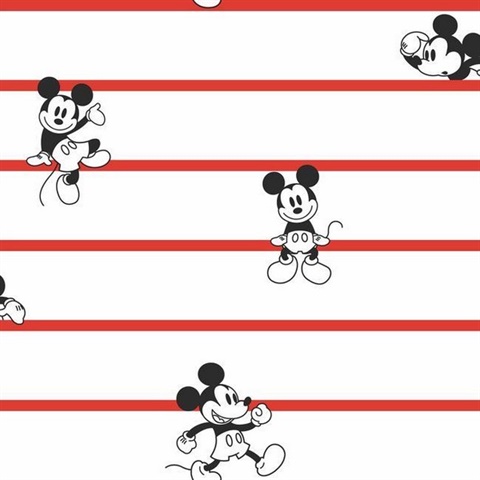 Red Disney Mickey Mouse Stripe Wallpaper