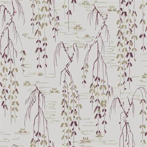Red & Gold Willow Branches Wallpaper