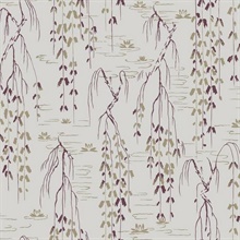 Red & Gold Willow Branches Wallpaper