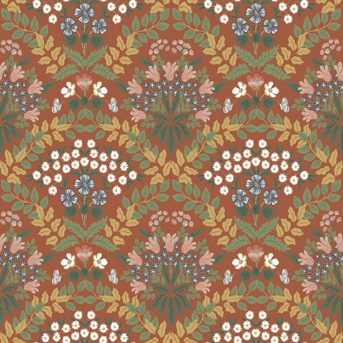 Red & Green Bramble Abtract Floral Leaf Wallpaper