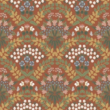Red & Green Bramble Abtract Floral Leaf Wallpaper