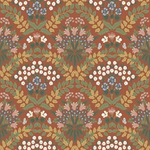 Red & Green Bramble Abtract Floral Leaf Wallpaper