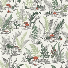 Red &amp; Green Mushroom Garden Toile Wallpaper