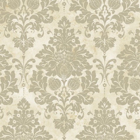 Red Large Weathered Damask Wallpaper
