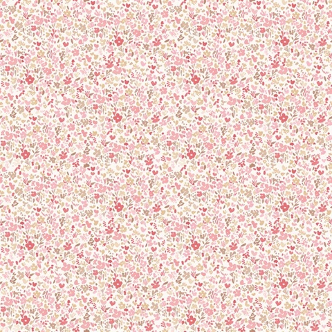 Red Mini Mod Watercolor Painted Floral Wallpaper