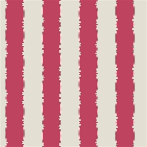 Red Scalloped Vertical Beach Stripe Wallpaper