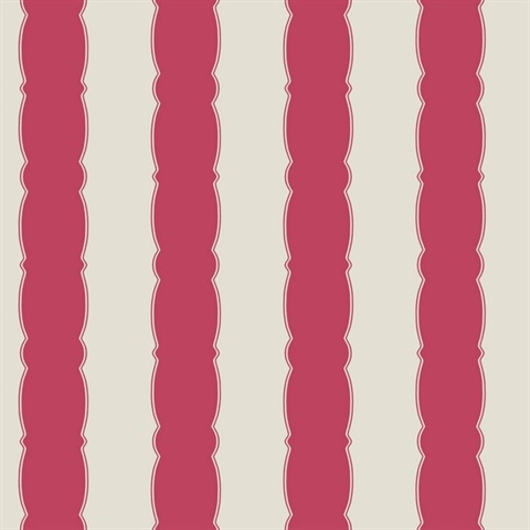 Red Scalloped Vertical Beach Stripe Wallpaper