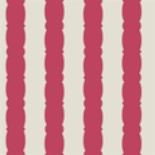 Red Scalloped Vertical Beach Stripe Wallpaper