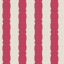 Red Scalloped Vertical Beach Stripe Wallpaper