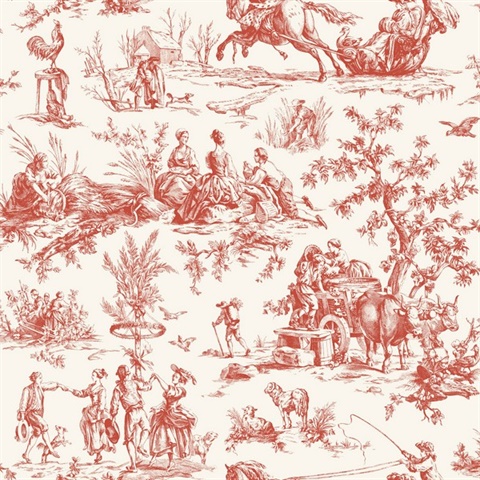 Red Seasons French Country Toile Wallpaper