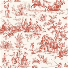 Red French Country Toile Wallpaper
