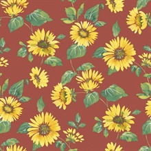 Red Various Sized Illustrated Sunflower Trail Wallpaper