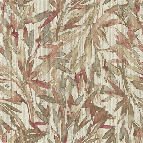 Red & Warm Grey Rainforest Leaves Wallpaper