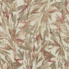 Red &amp; Warm Grey Rainforest Leaves Wallpaper