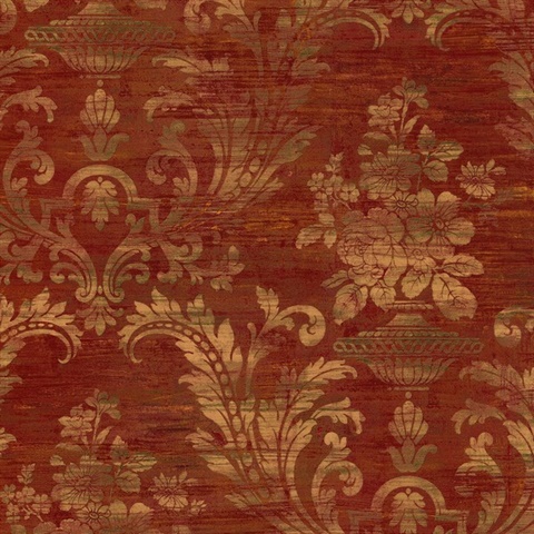 Red Weathered Linen Damask Wallpaper